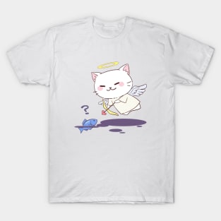 Cute Chibi Angel Cat Hunting Fish T-Shirt